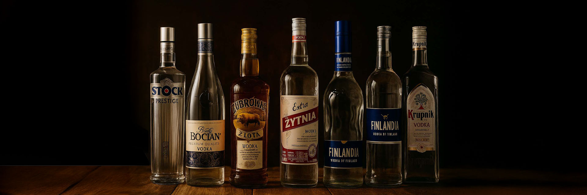 Een sfeerbeeld met verschillende flessen poolse drank